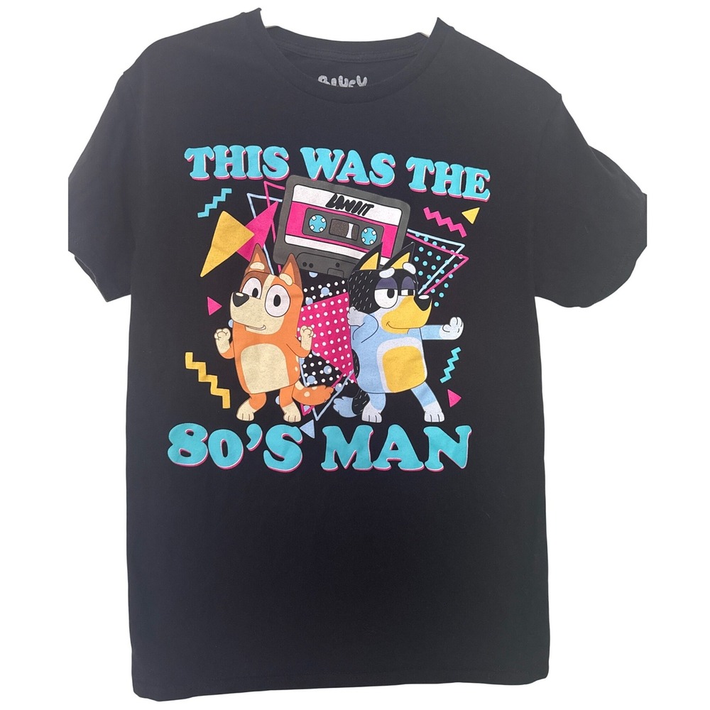 Bluey T-Shirt Women's Small Black This Was the 80s Man Bandit Retro Graphic Tee